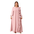 Middle Eastern Muslim Matte Satin Solid Color Wood-ear Long Sleeve Round Neck plus size Dress Cross-border Special Supply