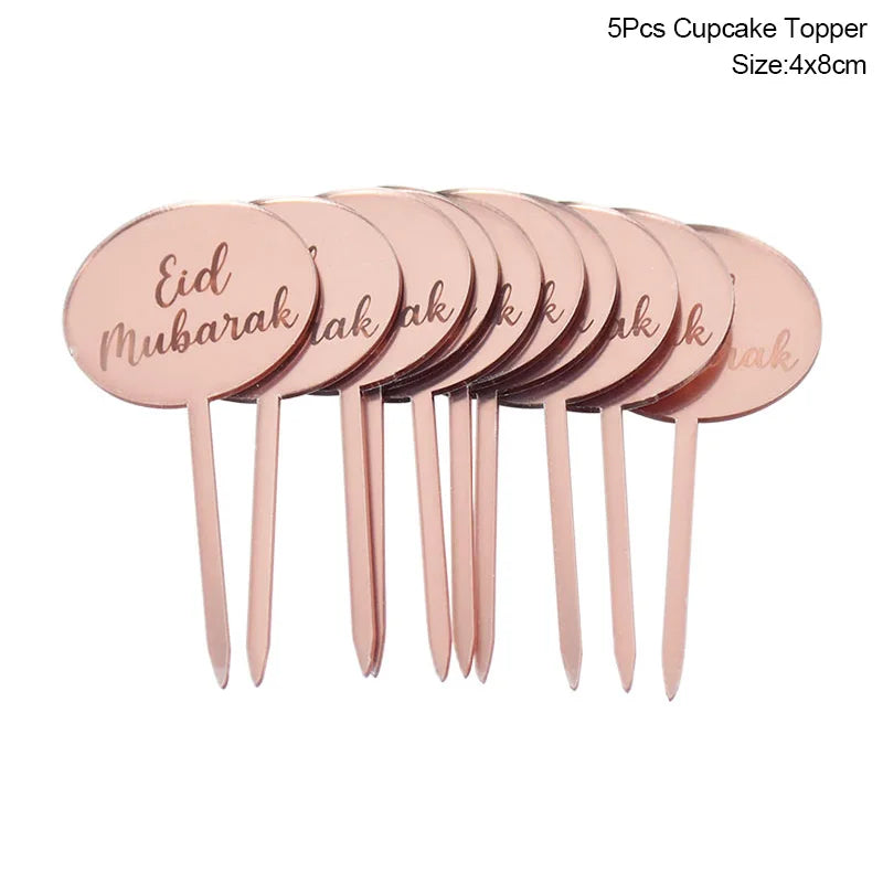 Eid Mubarak kagepynt — guld akryl til kager og cupcakes