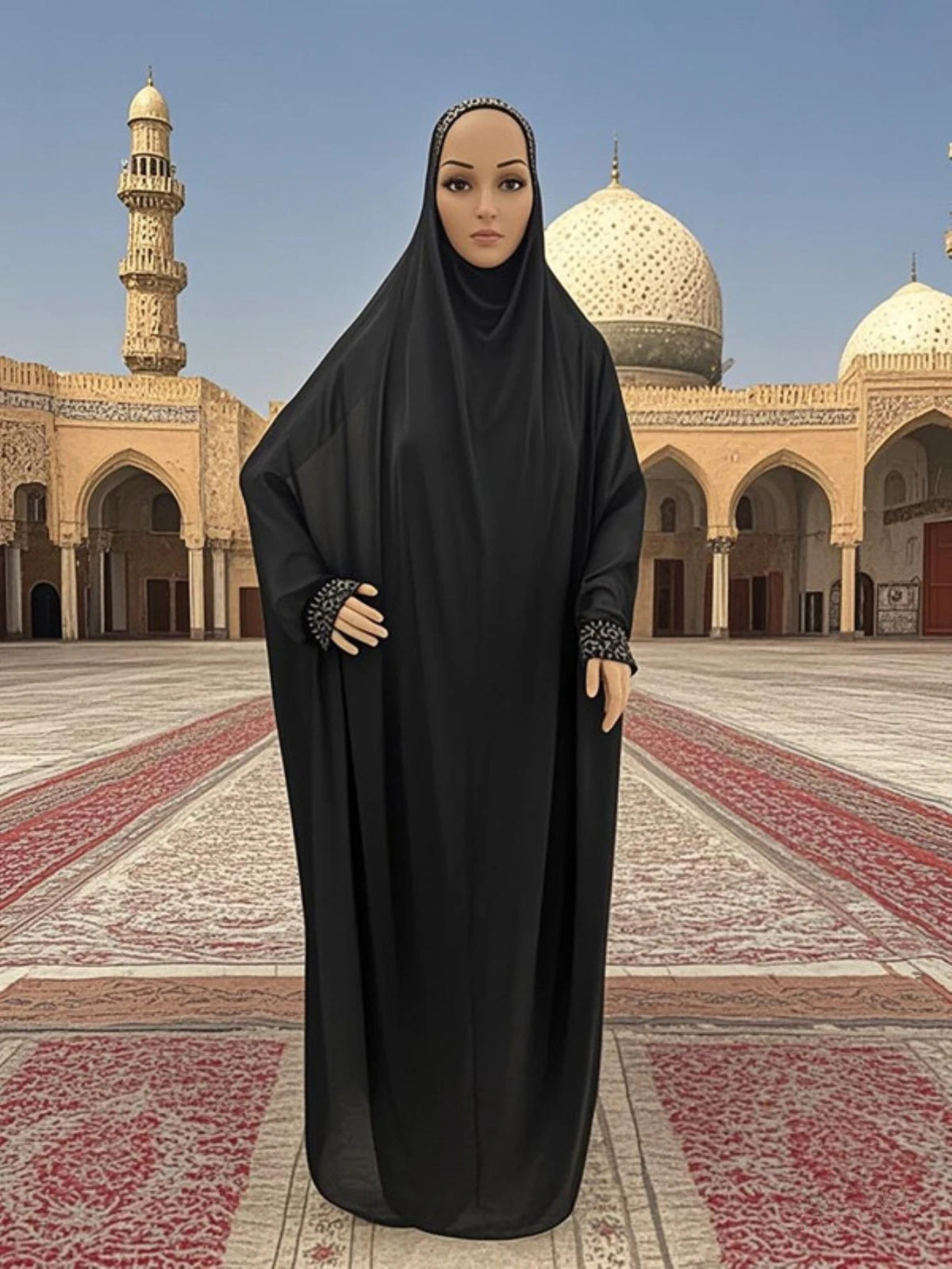 Women's One-Piece Prayer Dress with Attached Khimar