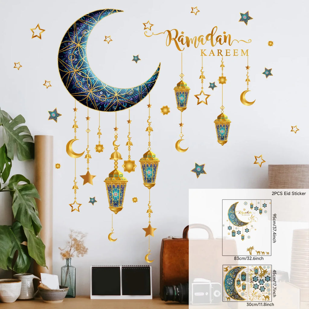 Ramadan Kareem Wandsticker — Goldener Mond, Sterne & Laternen