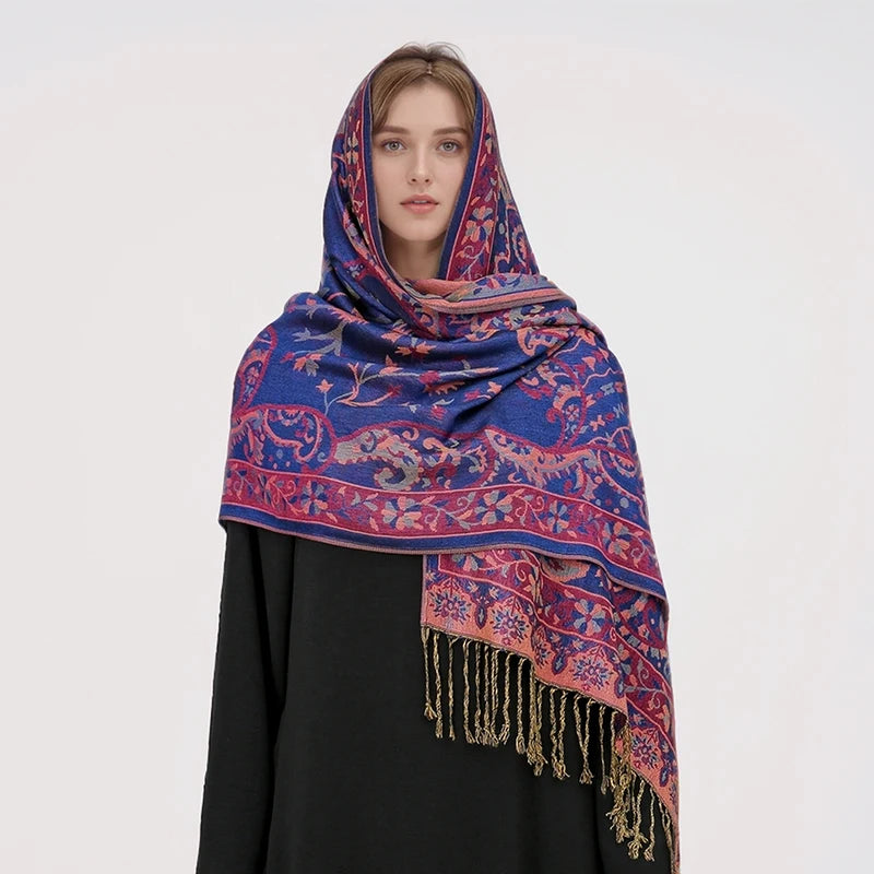 Paisley Pashmina Hijab — Soft, Warm Winter Scarf with Fringe