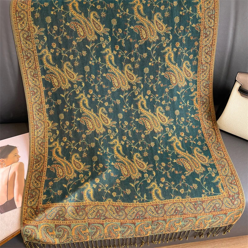 Paisley Pashmina Hijab — Soft, Warm Winter Scarf with Fringe