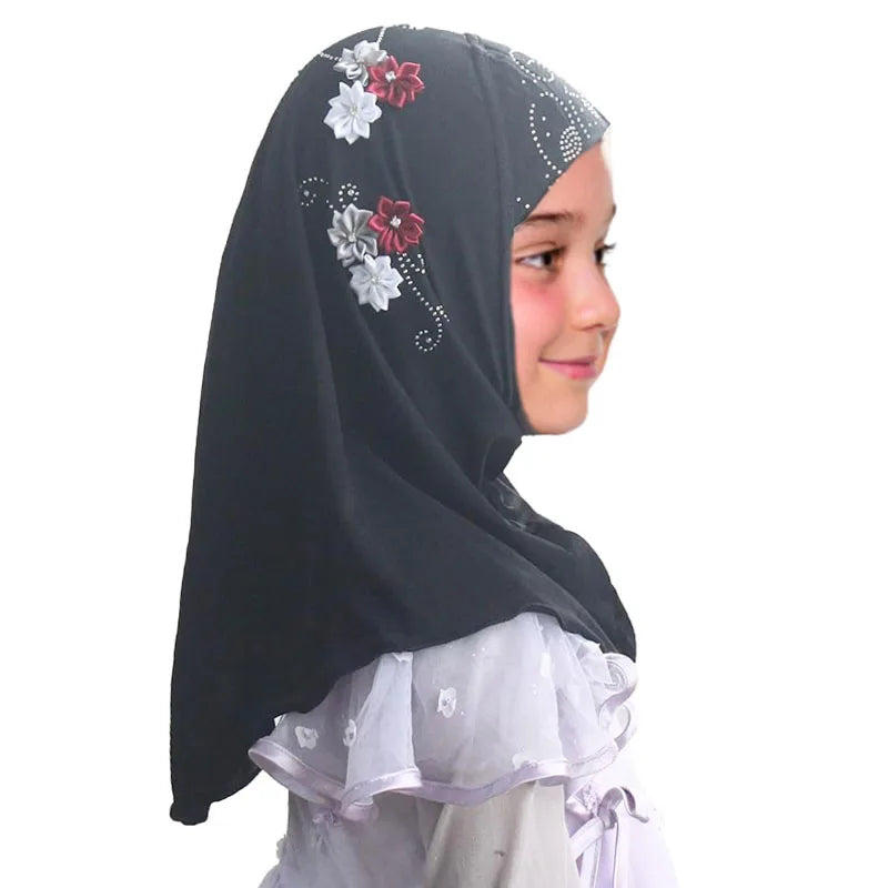 Girls Instant Hijab with Flowers — Ages 3–10