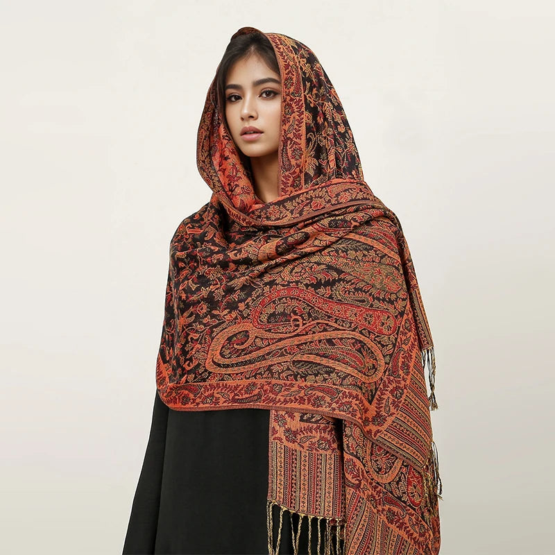 Paisley Pashmina Hijab — Soft, Warm Winter Scarf with Fringe