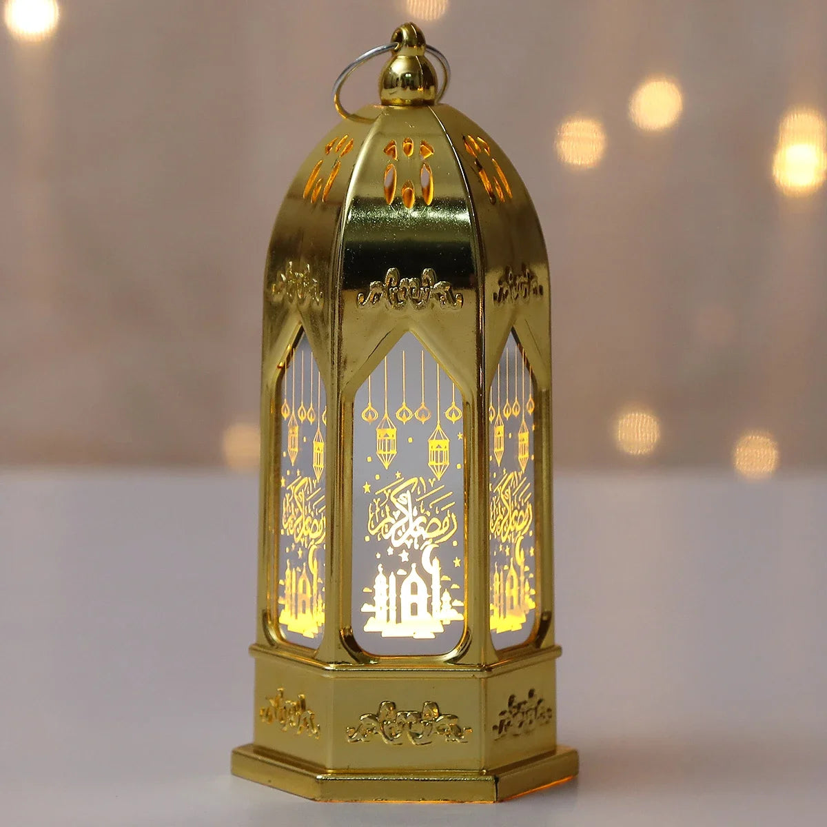Mini ramadan-lanterne med LED-lys — Eid Mubarak-måne, 12,5 cm