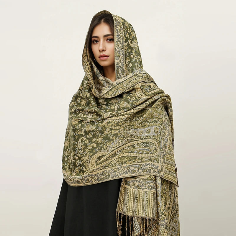Paisley Pashmina Hijab — Soft, Warm Winter Scarf with Fringe