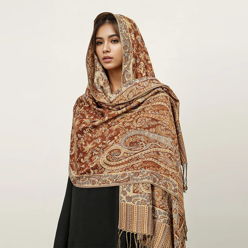 Paisley Pashmina Hijab — Soft, Warm Winter Scarf with Fringe