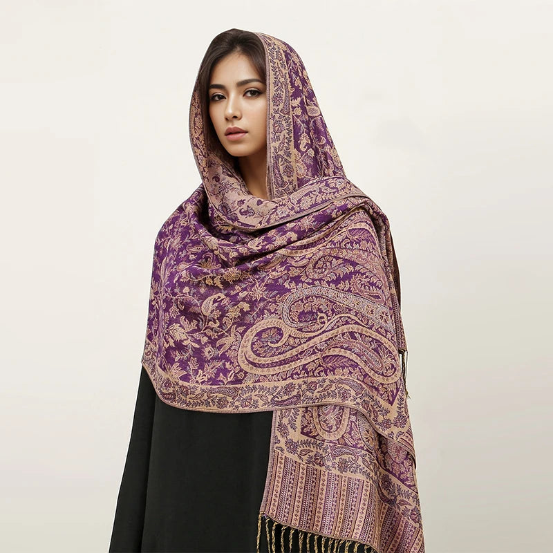 Paisley Pashmina Hijab — Soft, Warm Winter Scarf with Fringe