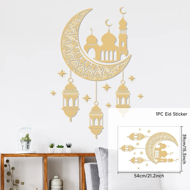 Ramadan Kareem Wandsticker — Goldener Mond, Sterne & Laternen