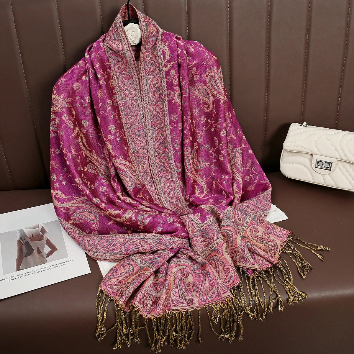 Paisley Pashmina Hijab — Soft, Warm Winter Scarf with Fringe