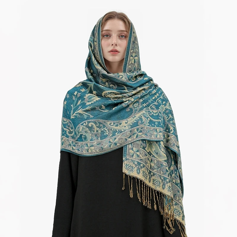 Paisley Pashmina Hijab — Soft, Warm Winter Scarf with Fringe