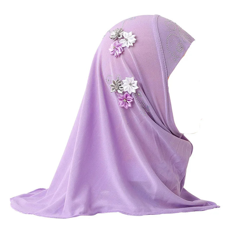 Girls Instant Hijab with Flowers — Ages 3–10