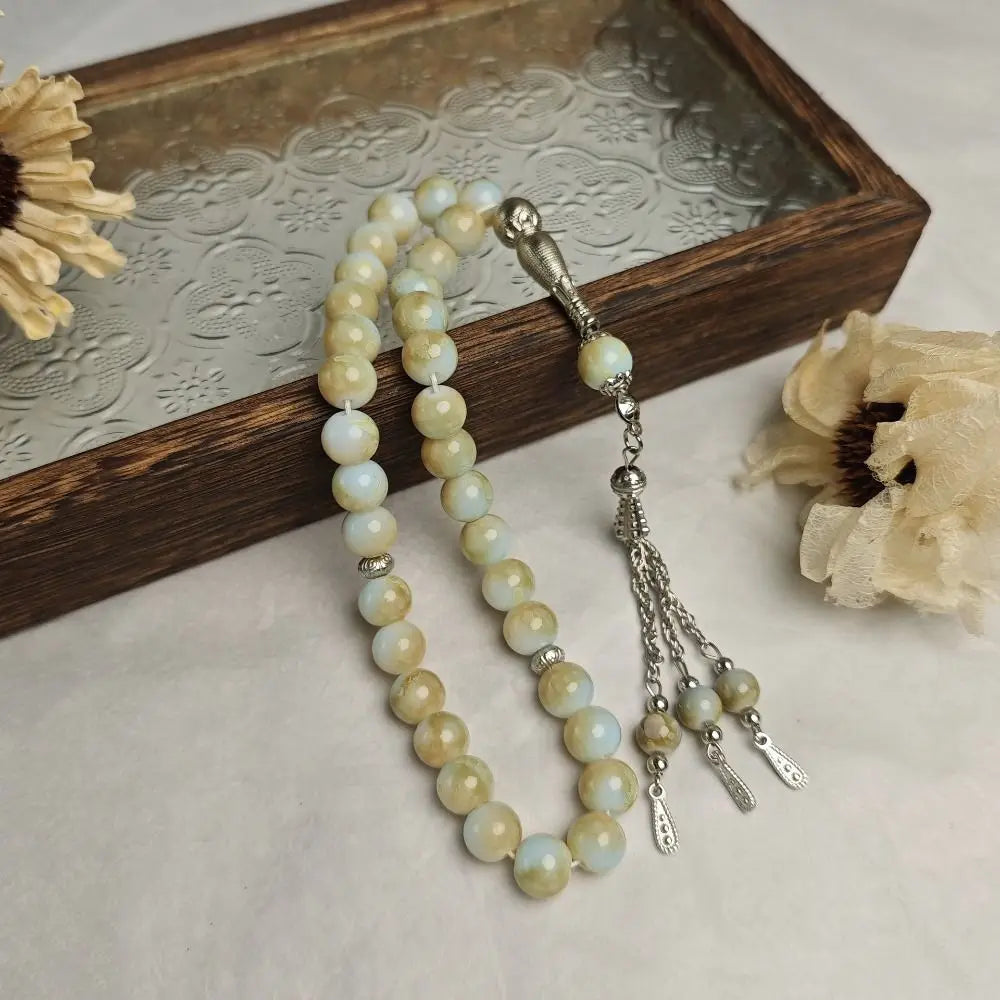 33-Bead Tasbih — Marbled Beads with Metal Tassel
