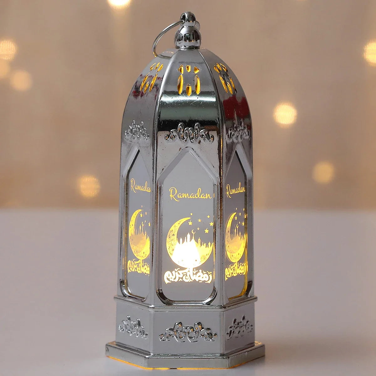 Mini ramadan-lanterne med LED-lys — Eid Mubarak-måne, 12,5 cm