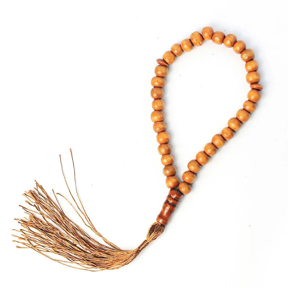 Tasbih i træ med kvast — 33 eller 99 perler