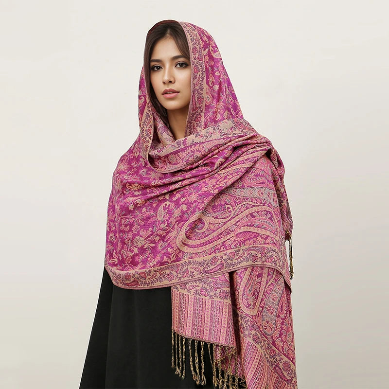 Paisley Pashmina Hijab — Soft, Warm Winter Scarf with Fringe