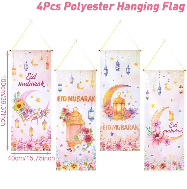 Ramadan Kareem Hanging Banner — Black & Gold Wall Flag