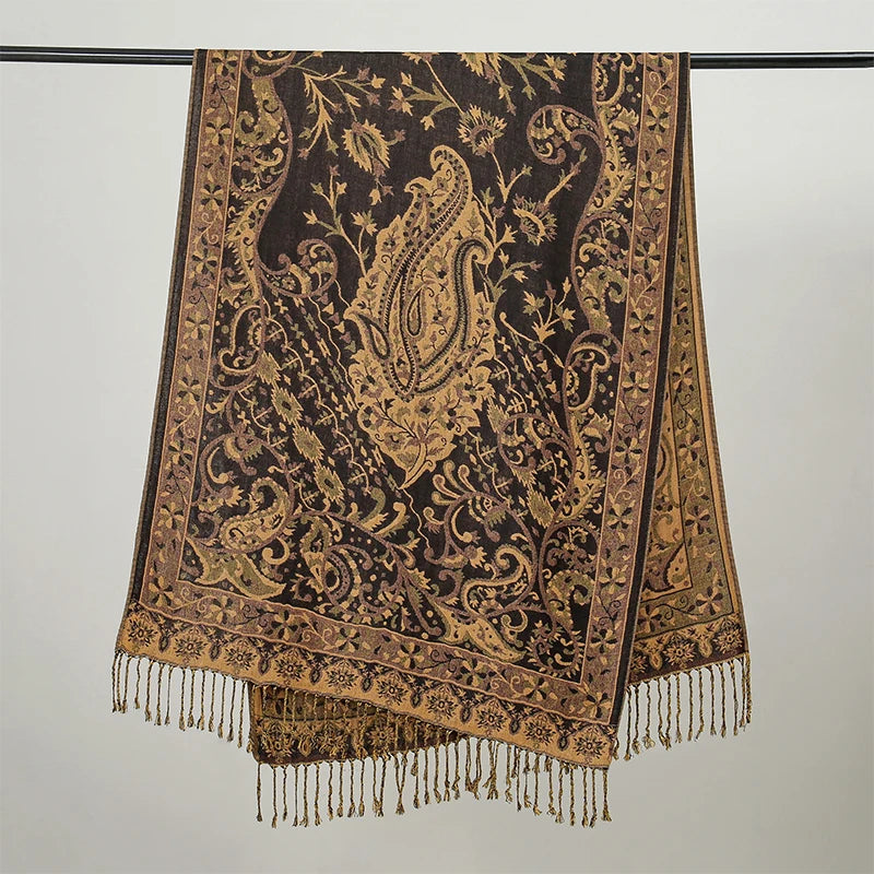 Paisley Pashmina Hijab — Soft, Warm Winter Scarf with Fringe