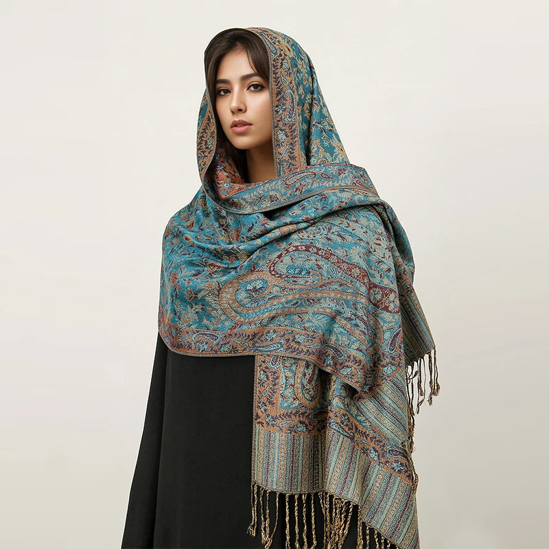 Paisley Pashmina Hijab — Soft, Warm Winter Scarf with Fringe