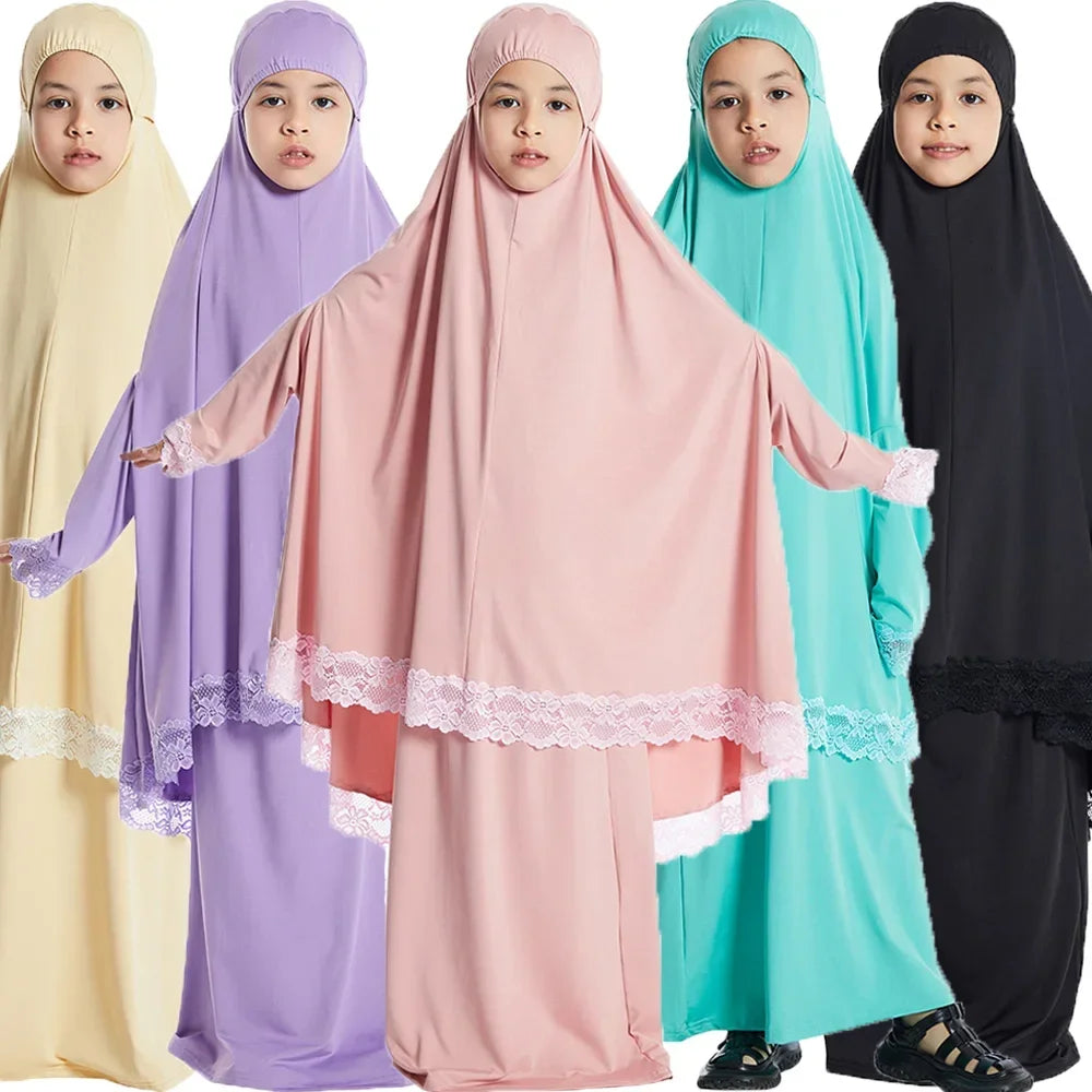 Bededragt til piger — khimar og nederdel, 3–12 år