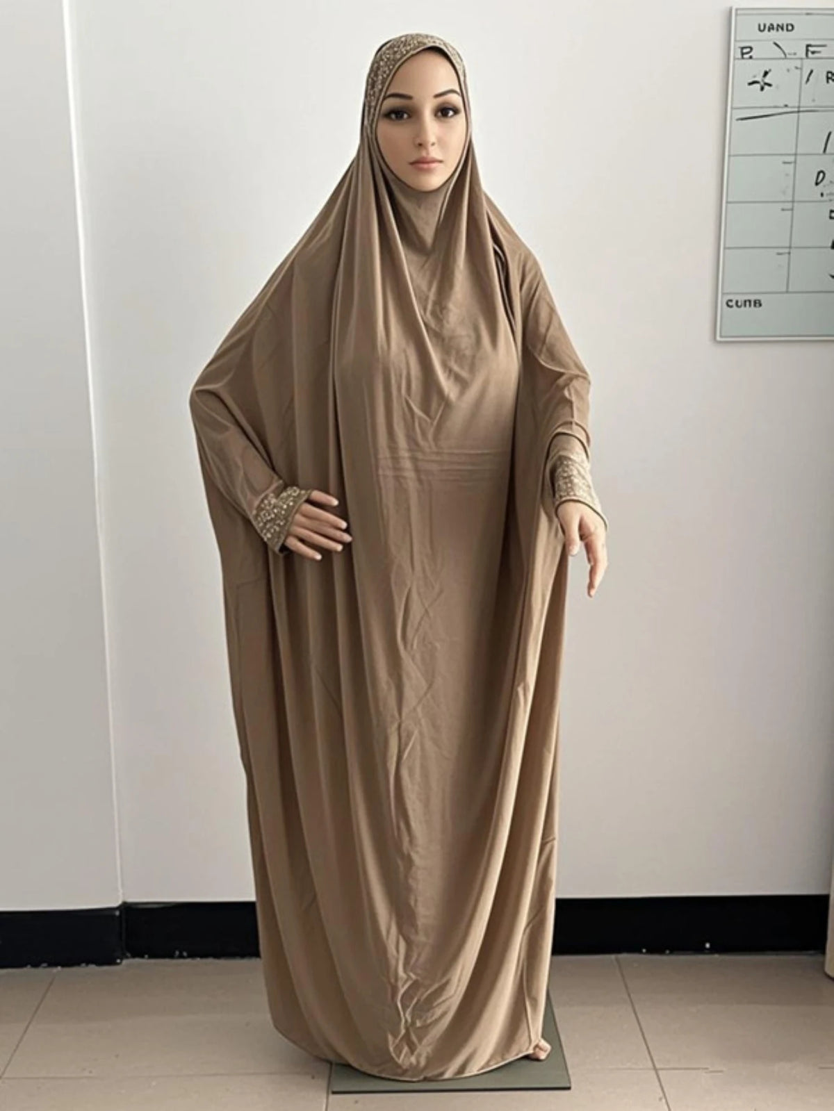 Women's One-Piece Prayer Dress with Attached Khimar