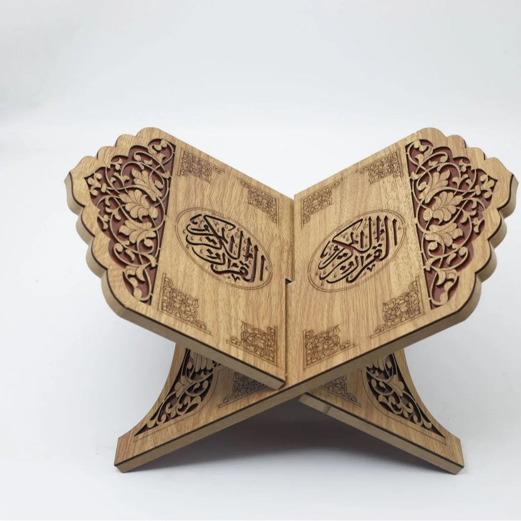 Carved Wooden Quran Stand (Rehal) with Arabic Calligraphy