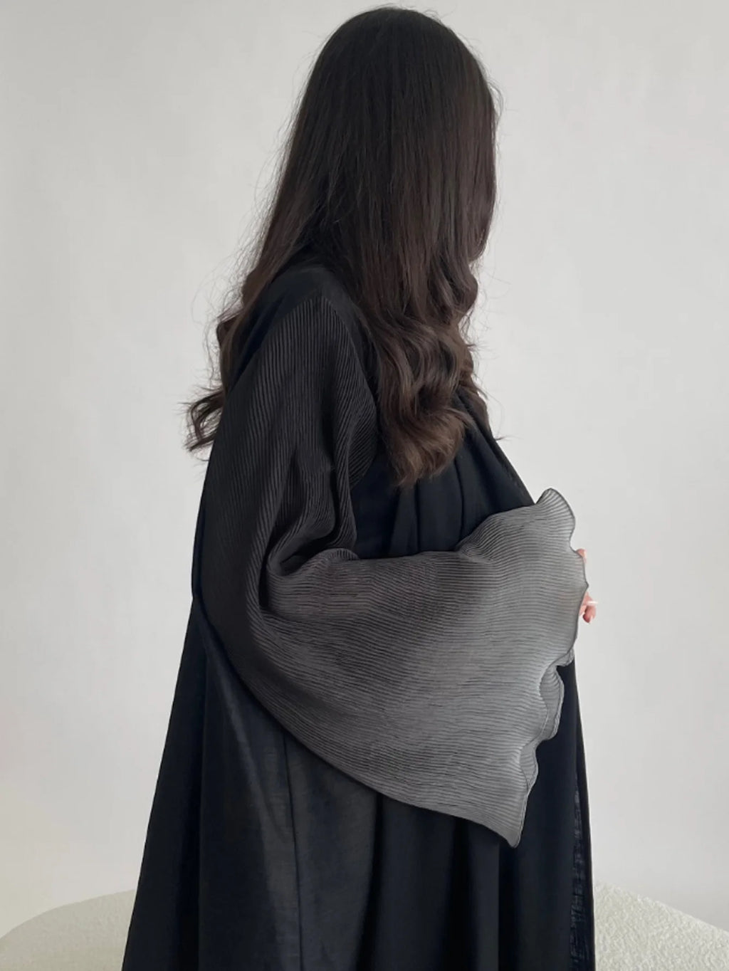 Open Abaya with Pleated Ombré Sleeves