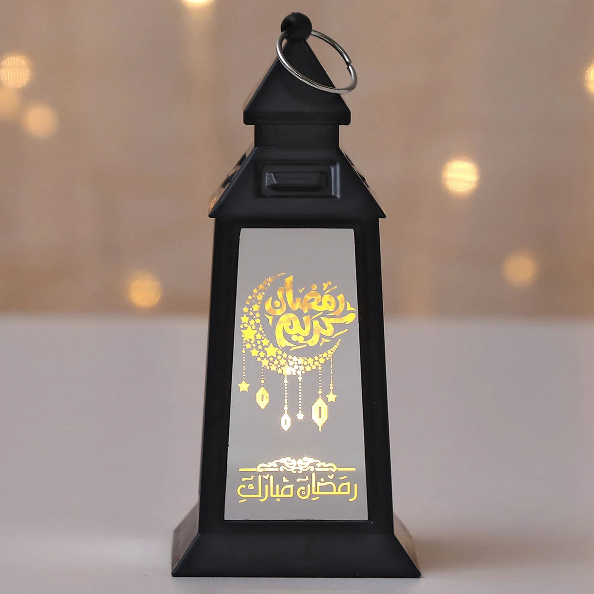 Mini ramadan-lanterne med LED-lys — Eid Mubarak-måne, 12,5 cm