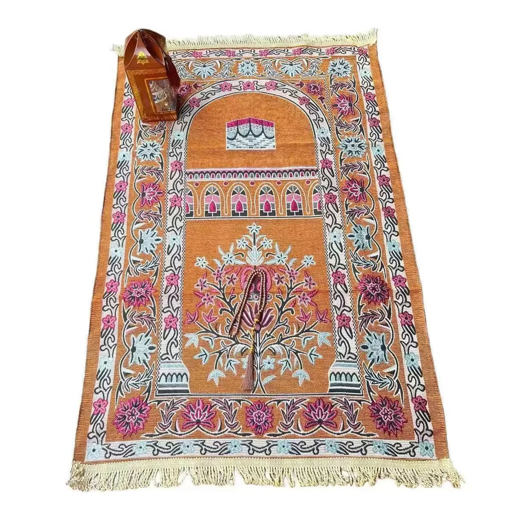 Kaaba Chenille Prayer Mat Gift Set with Tasbih & Gift Box