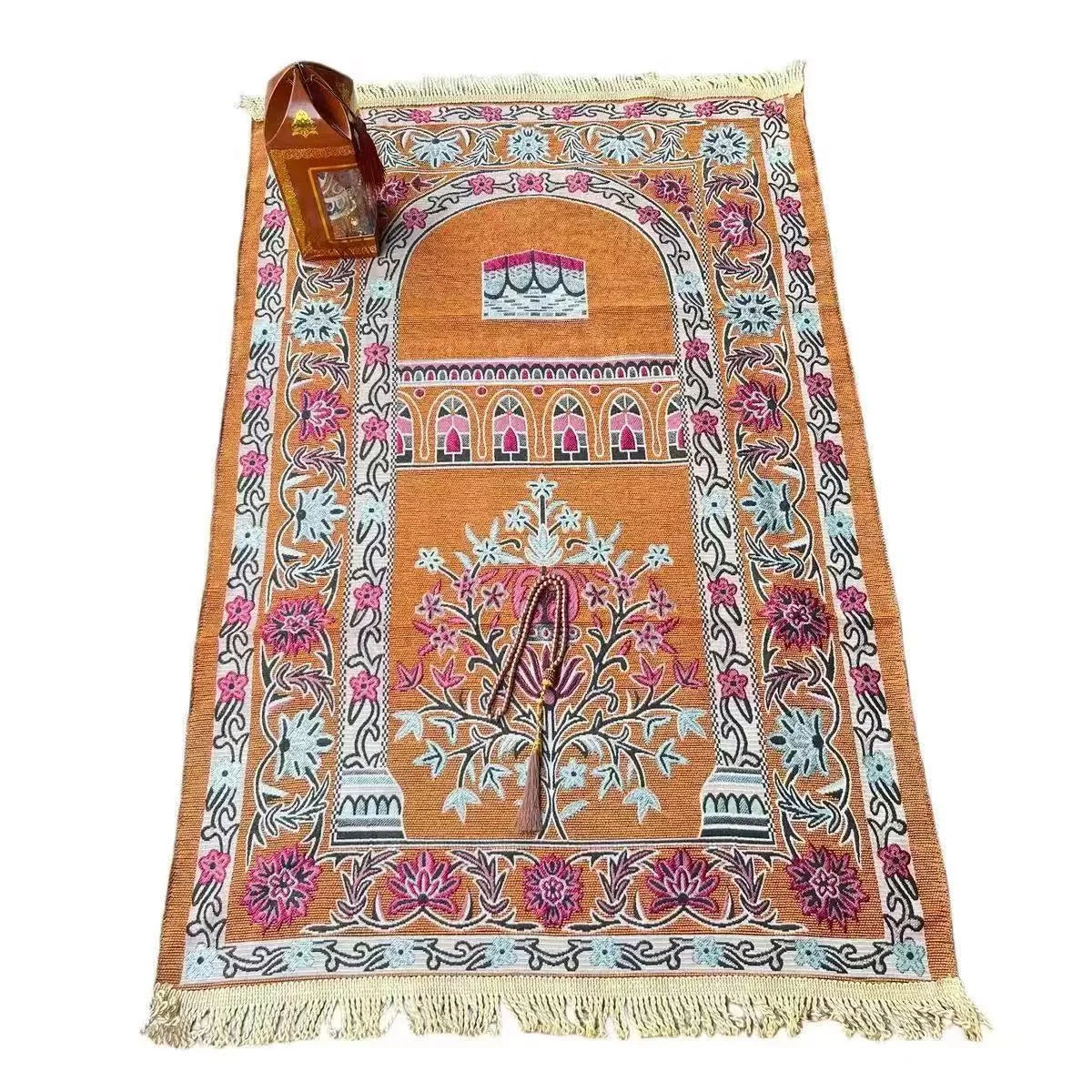 Kaaba Chenille Prayer Mat Gift Set with Tasbih & Gift Box