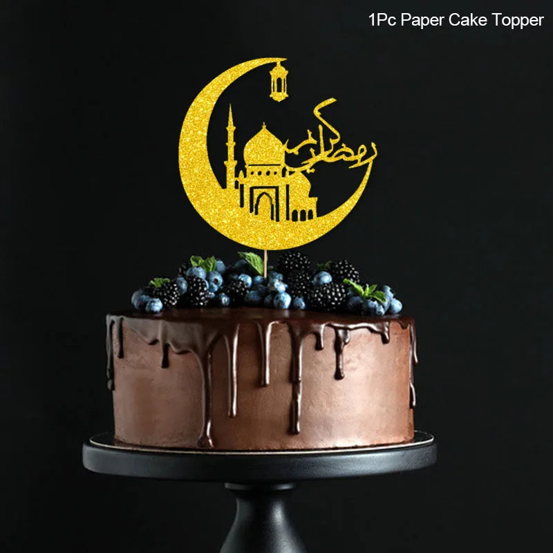 Eid Mubarak kagepynt — guld akryl til kager og cupcakes