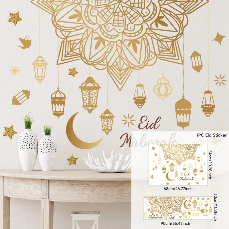 Ramadan Kareem Wandsticker — Goldener Mond, Sterne & Laternen