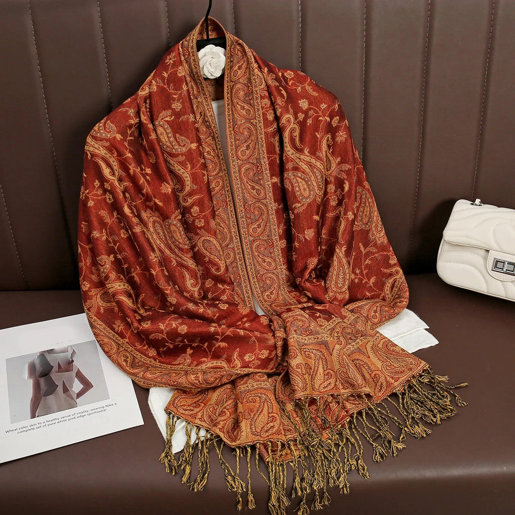 Paisley Pashmina Hijab — Soft, Warm Winter Scarf with Fringe