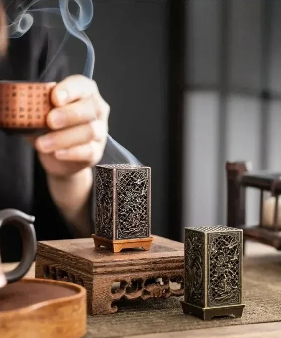 Square Vertical Incense Burner Small Xiangyun Alloy Incense Holder Indoor Aromatherapy Home Ornament Chinese Plum Inense Burners