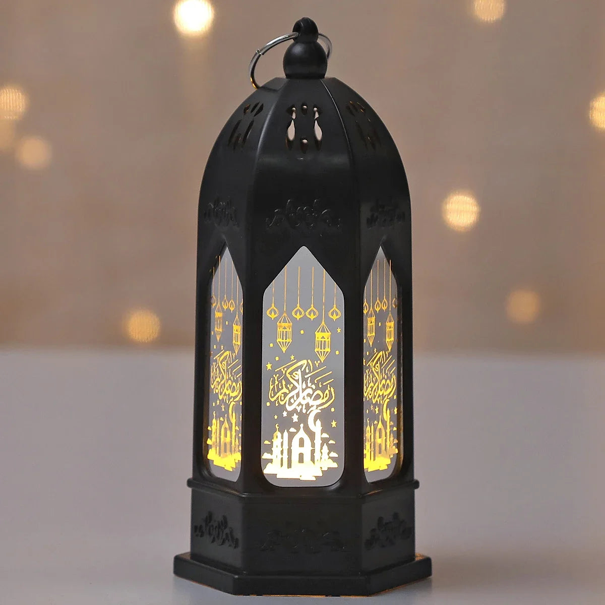 Mini ramadan-lanterne med LED-lys — Eid Mubarak-måne, 12,5 cm