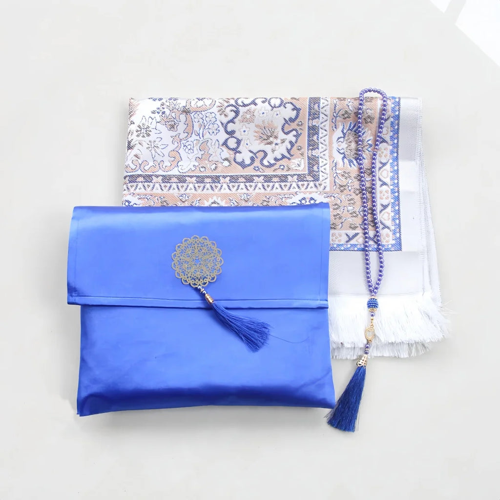 Satin floral prayer mat set with bag and tasbih – view 2