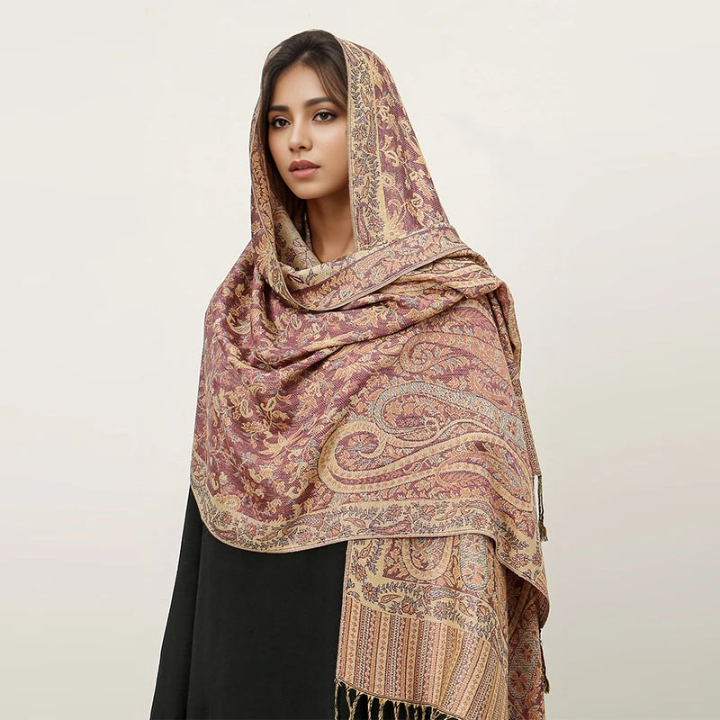 Paisley Pashmina Hijab — Soft, Warm Winter Scarf with Fringe