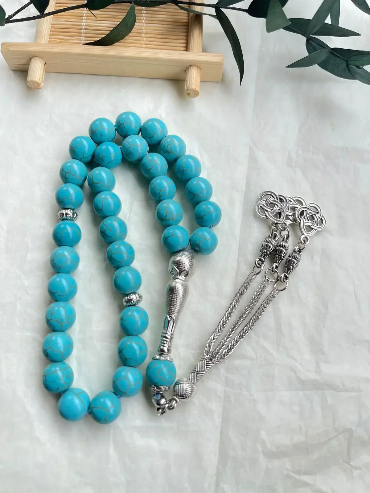 Tasbih med glasperler — 33 perler og guldkvast
