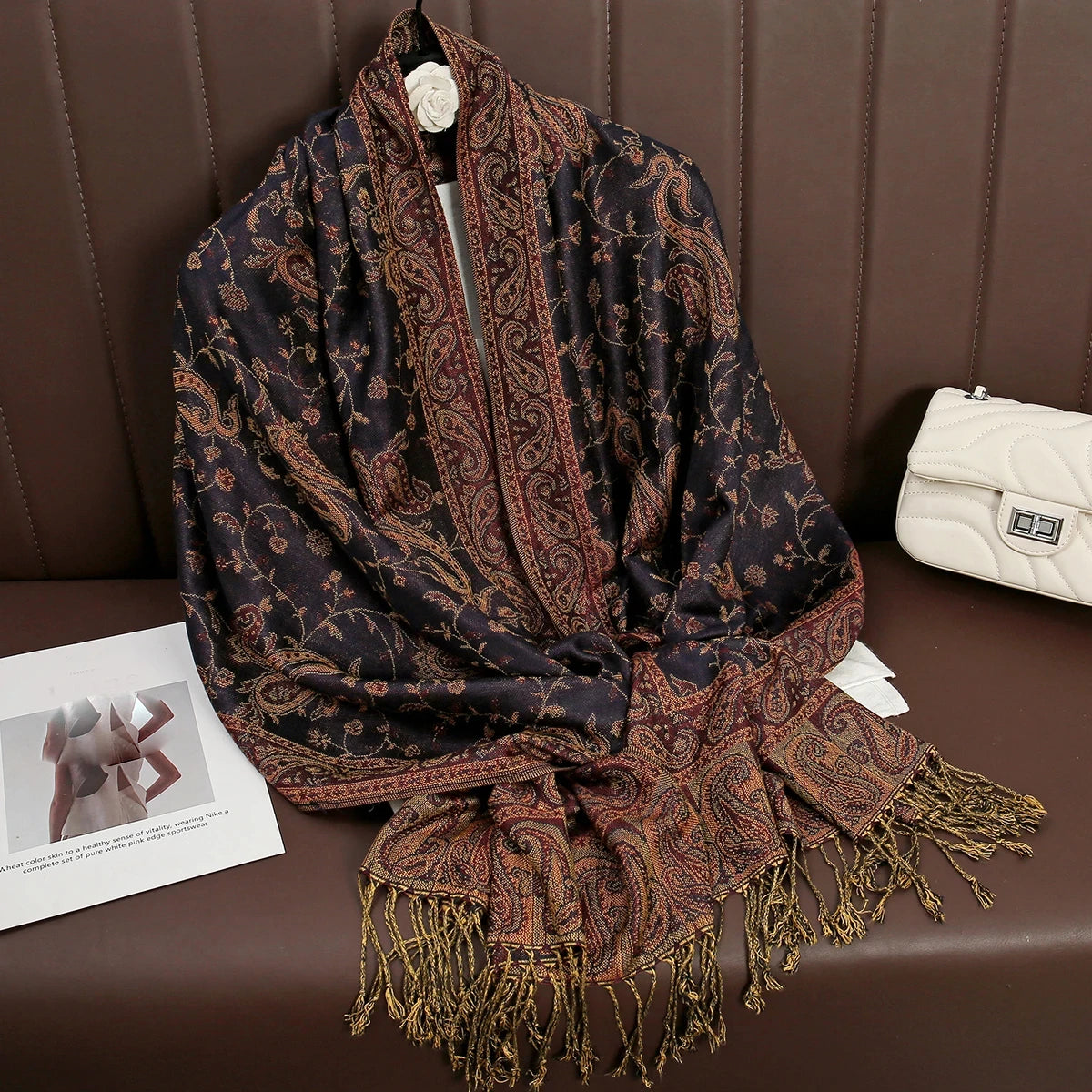 Paisley Pashmina Hijab — Soft, Warm Winter Scarf with Fringe