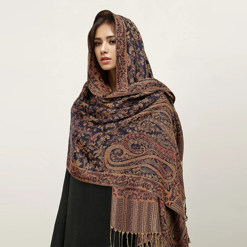 Paisley Pashmina Hijab — Soft, Warm Winter Scarf with Fringe