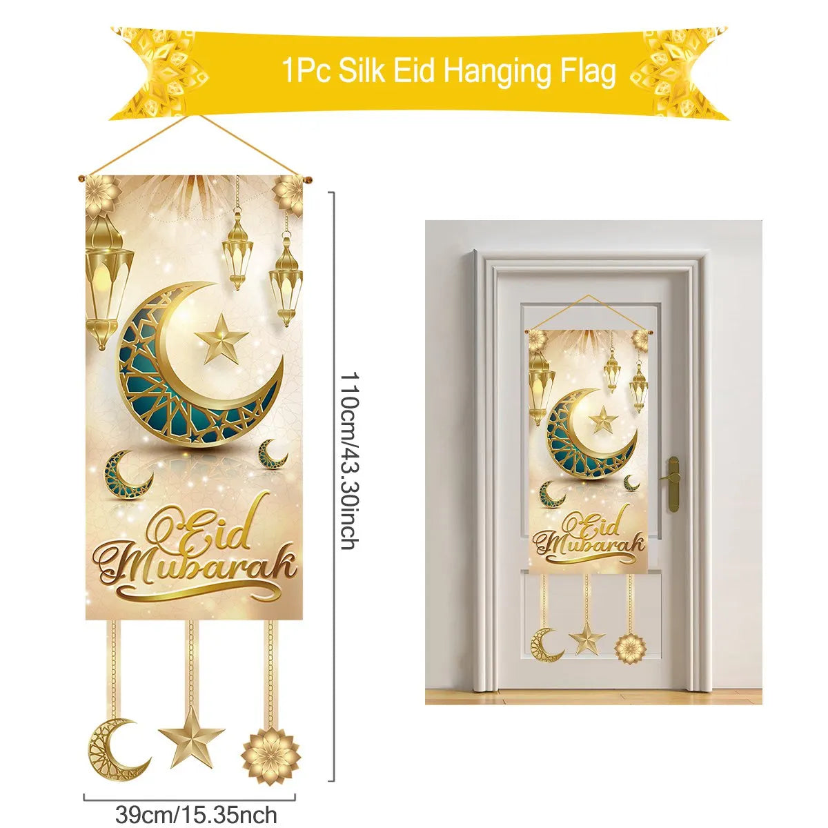 Ramadan Kareem Hanging Banner — Black & Gold Wall Flag