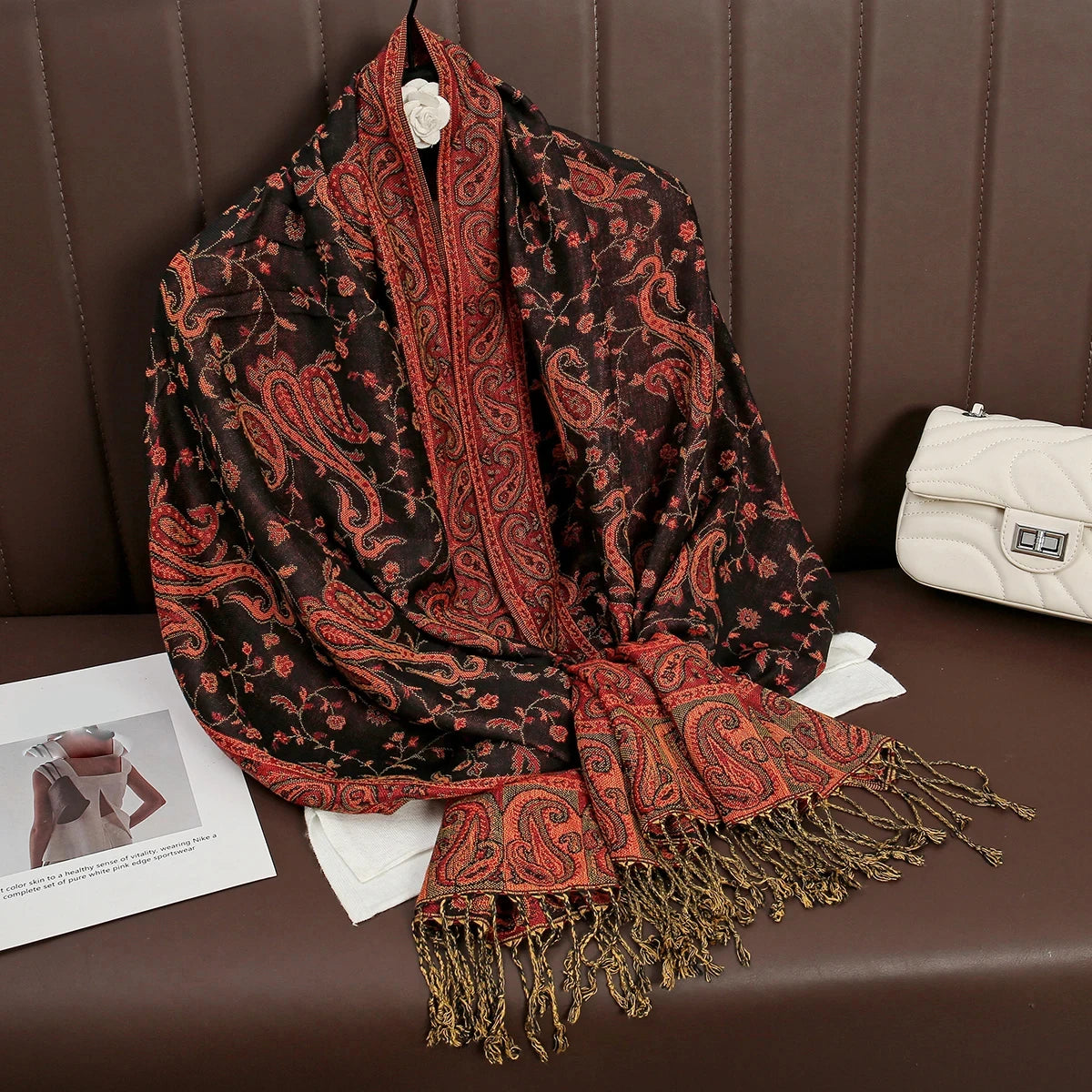 Paisley Pashmina Hijab — Soft, Warm Winter Scarf with Fringe