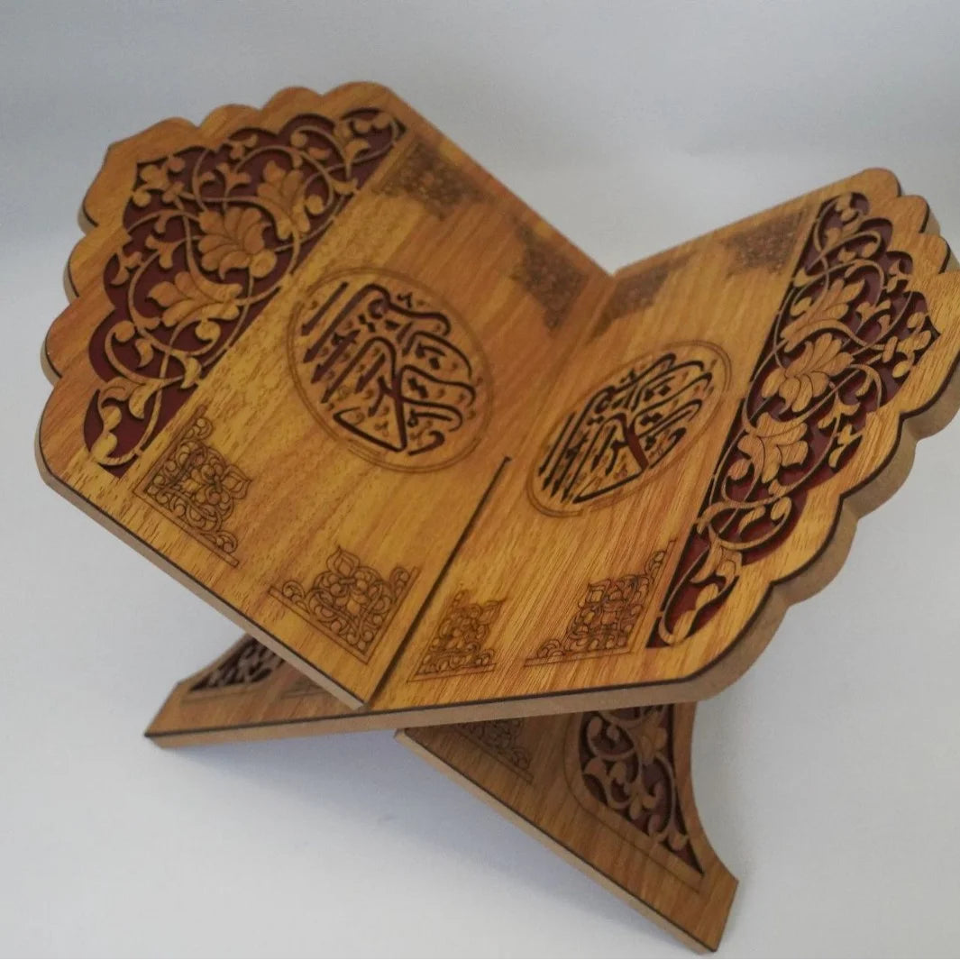 Carved Wooden Quran Stand (Rehal) with Arabic Calligraphy