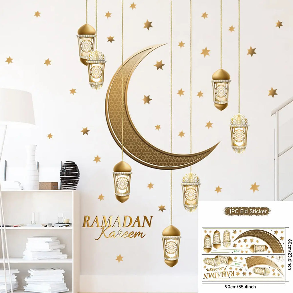 Ramadan Kareem Wandsticker — Goldener Mond, Sterne & Laternen