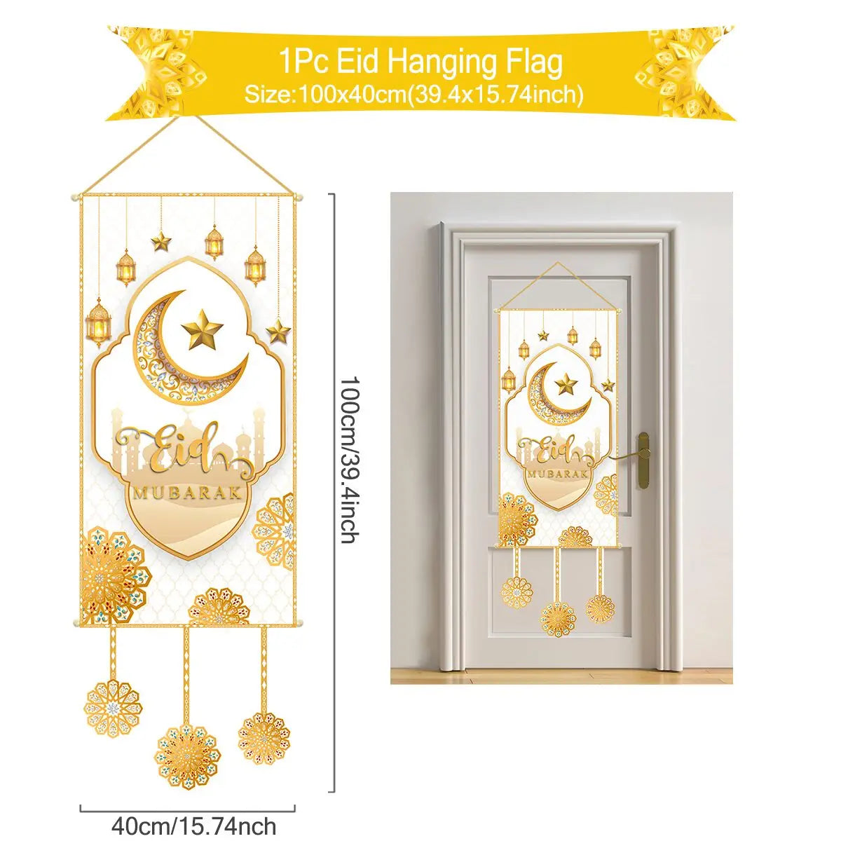 Ramadan Kareem Hanging Banner — Black & Gold Wall Flag