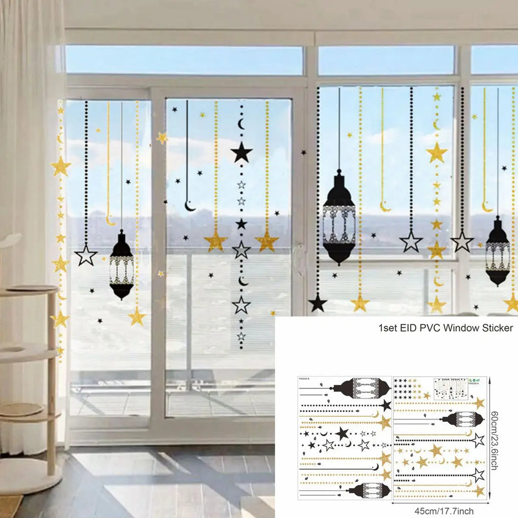 Ramadan Kareem Wandsticker — Goldener Mond, Sterne & Laternen