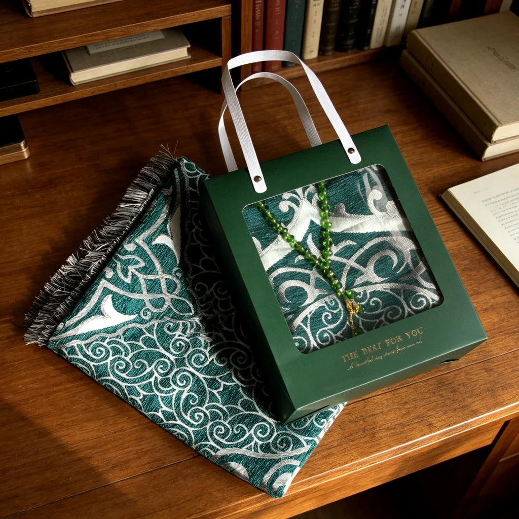 Chenille Prayer Mat Gift Box Set with Bag & Tasbih