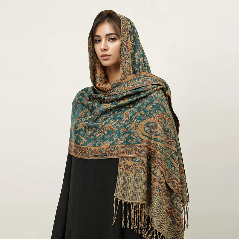 Paisley Pashmina Hijab — Soft, Warm Winter Scarf with Fringe