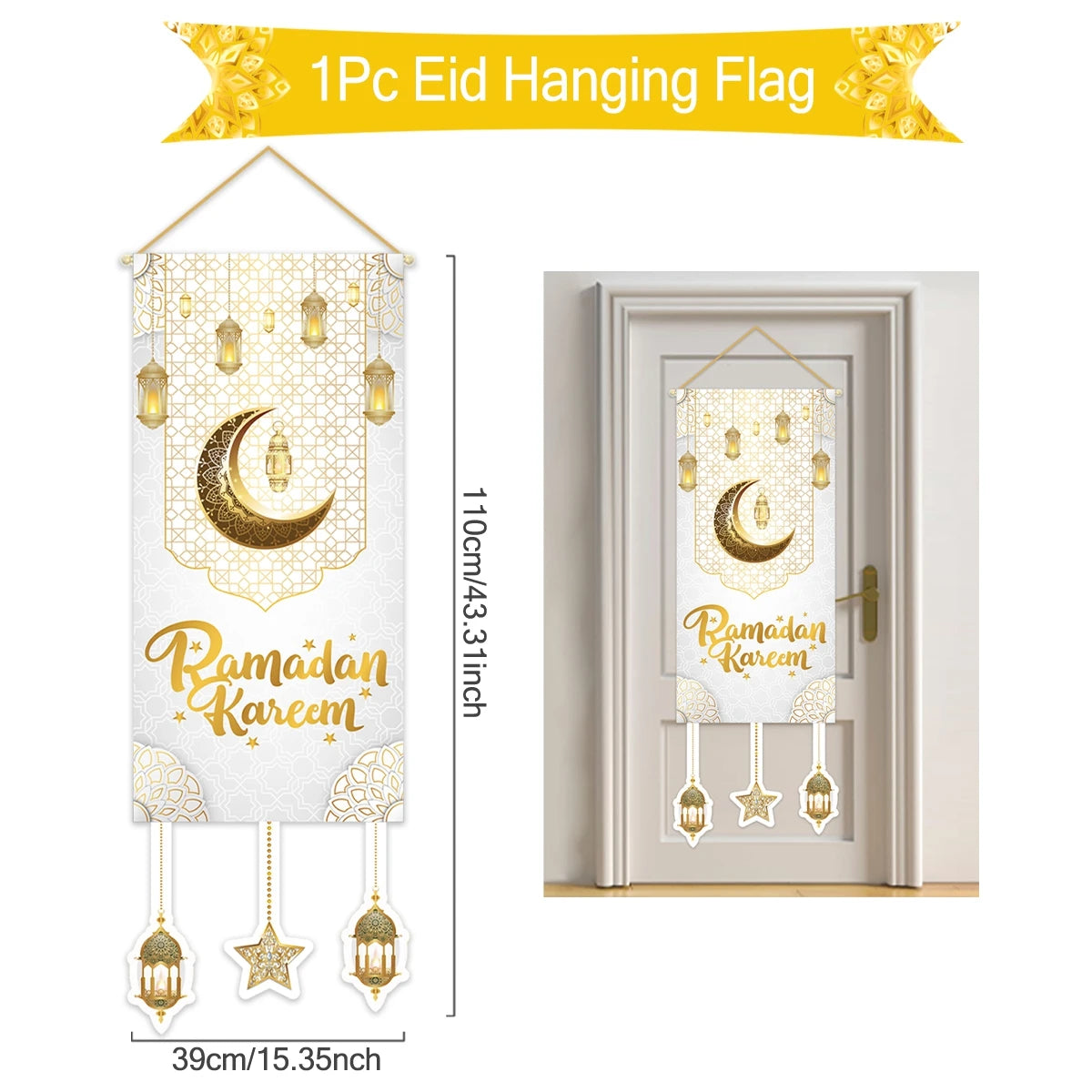 Ramadan Kareem Hanging Banner — Black & Gold Wall Flag