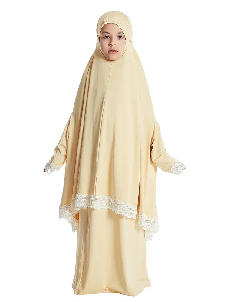 Bededragt til piger — khimar og nederdel, 3–12 år